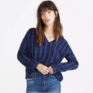 Madewell Plaid Shirred Neck Shirt